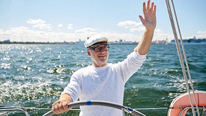 captain waving Montenegro catamaran sailing